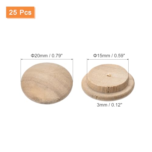Image of uxcell Wood Plugs, 25Pcs 20 x 15 mm - Beech Wood Button Top Plugs, Screw Hole Covers, Decorative Wooden Cover for Stair Chair Craft Furniture Woodworking