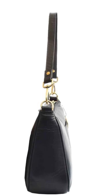 DR558 Athens - Borsa a tracolla da donna in pelle di agnello | Doppie cinghie staccabili | Tasca frontale | Tasca posteriore con zip | Tasche interne multiple | Organizzata | Onice