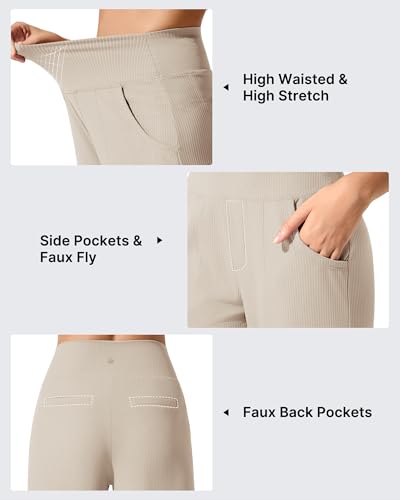 G4Free Breathable Ribbed Wide Leg Yoga Pants Women High Waist Lightweight Casual Trousers with Pockets2