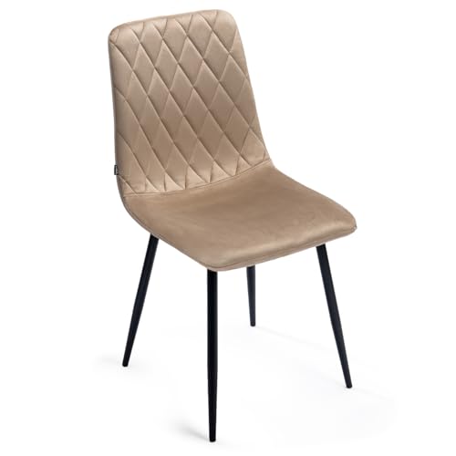 Image of Mevsim Store Dining Chair Beige - Velvet Armchair With Black Metal Legs - Living Room and Kitchen Polyester Seat - Stainless Steel Frame