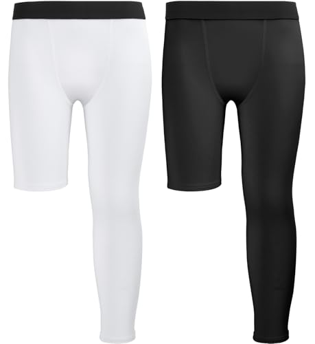 Jeffbaubl 2 Pack Youth Boys Compression Pants, One Leg Compression Tights, Kids Sports Tights Athletic Leggings Base Layer