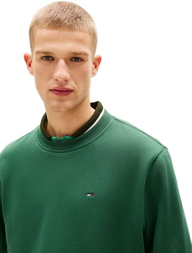 Tommy Jeans Herren Sweatshirt Regular Fit Flag Fleece Rundhalsausschnitt, Mehrfarbig (Shadow Pine), XS 3