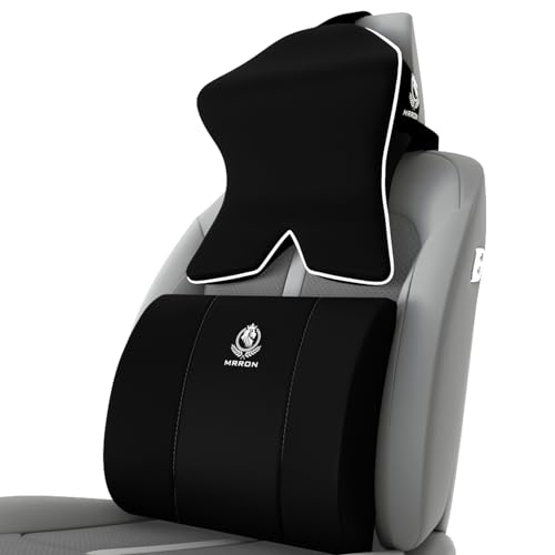 Image of MRRON Large Back Support Neck Rest for Chair & Car Seat, Orthopaedic Lumbar Support Memory Foam Backrest Cushion Designed for Back Pain Relief Pillow for Comfortable Sitting (Black, Lumbar)