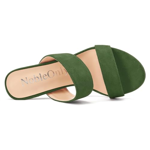 Image of NobleOnly Womens Round Open Toe Heeled Sandals Two Strap Stiletto High Heel Sandals Backless Dress Slip-on Mules Sandals 3.9 Inches Heels