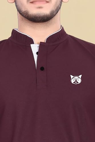 Image of BAGHADBILLO Men's and Boy's Polyster T-Shirt with Mandarin Collared Neck Half Sleeves Closuer Button and Regular Fit | Polo t Shirt for Man