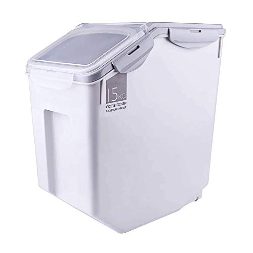 YUXO Cuisine Stockage Contenants 15KG hermétiquement fermé, réservoir de riz Conteneur Moistureproof Céréales grains Boîte de rangement Bocaux de Stockage (Color : Grey) Cover