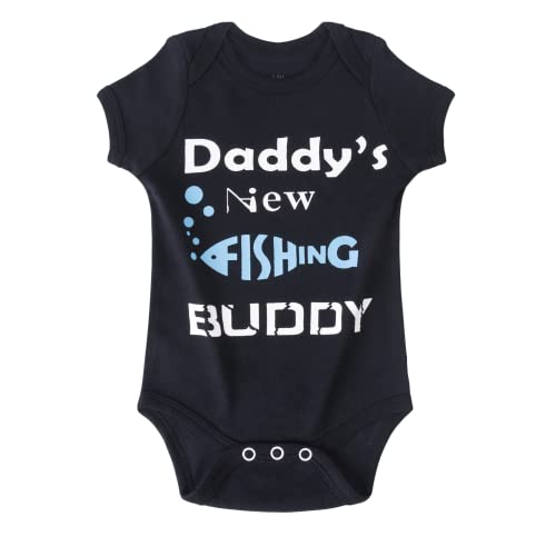 Image of BDONDON Toddler Fishing Outfit Daddy's New Fishing Buddy Onesie Bodysuit For Infants Father's Day Gifts(DF-BK,6-12M)
