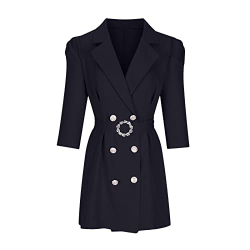 Blazer Dress for Women Formal Business Dresses Puff Sleeve Fall Winter Casual Button Short Mini Wrap Dress Belted4
