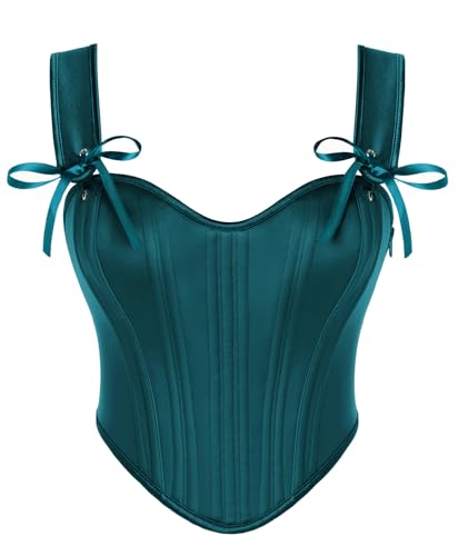 Scarlet Darkness Corset Tops for Women Vintage Lace Up Boned Bustier Bodyshaper Teal Green Size 8