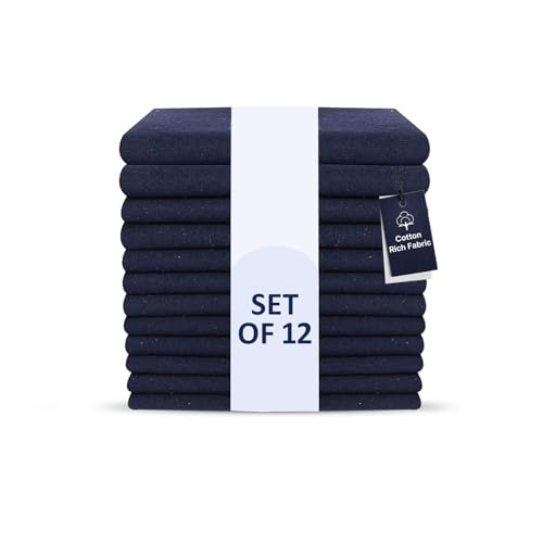 LFH Home Cotton Rich Metered Napkins for Dining Table Set of 12, Elegant Cloth Napkins for Wedding Party or Everyday Use Machine Washable Durable Reusable and Soft for Hosting 18x18 Inch - Navy