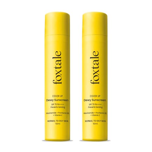 Foxtale SPF 70 Niacinamide Dewy Sunscreen with PA++++ For Dewy Sun Protection | Tan Protection | Lightenweight | No White Cast | Non Greasy | Anti-Tan Formula | For Spot Depigmentation | Men & Women | Pack of 2 | 100 ml