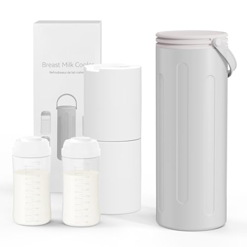Raffreddatore per latte materno per lavoro e viaggi, raffreddamento a 360° mantiene il latte fresco per 24 ore, con 2 biberon per conservare latte materno, utensili per l'allattamento