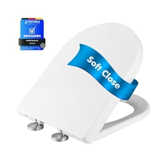 Foto di Ibergrif M41001 Sedile WC, Copriwater Universali D Forma,Tavoletta WC Chiusura Ammortizzata, Rapido Montaggio,Plastica Antibatterico Facile da Pulire, Bianco, 468 x 361 x 42 mm