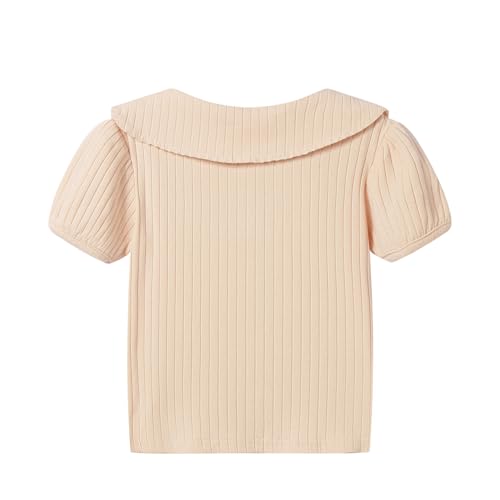 Image of Mud Kingdom Girls Peter Pan Collar T-Shirts Flower Top Short Sleeve Summer