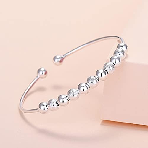 925 Sterling Silver Bead Anxiety Bracelet Spinner Bangle Bracelet Women Girls Anxiety Freely Unzip Tools Open Adjustable Inspirations Jewelry Gift (01)