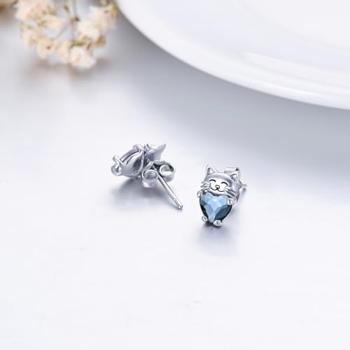925 Sterling Silver Cat Earrings Cute Animal Kitten Stud Earrings cat Jewelry Gifts for Women Girls Hypoallergenic Earrings for Sensitive Ears3