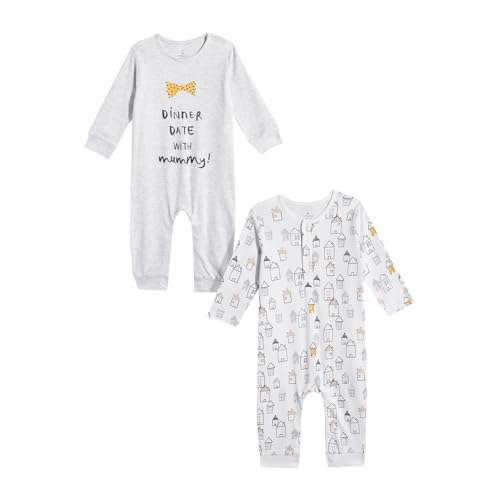 Image of Mothercare Girls Autumn Charm Printed Full Sleeve All-In-One Romper | Soft Cotton Jumpsuit Bodysuit for Baby & Toddler | (Pack of 2)