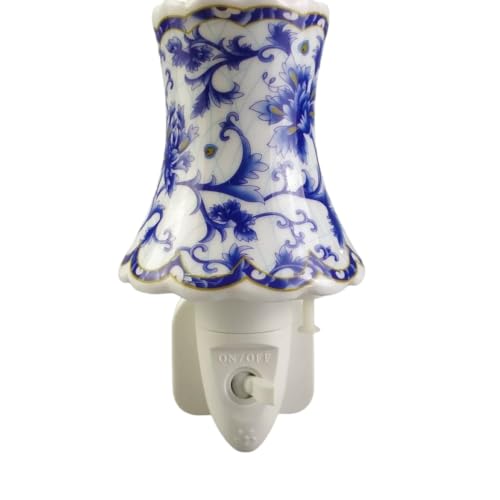 Durable and Clasic LED Night Light - Colorful Floral Ceramic Decorative Light | Ideal for Bedrooms, Hallways, Bathrooms Nighttime Lighting Solution - Perfect Home Decor (Blue Floral Plug)