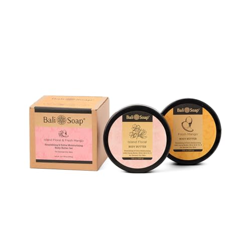 Bali Soap – Island Floral & Fresh Mango – Mix Set of 2 – Nourishing and Extra Moisturizing Body Butter For Dry Skin – Enriched with Cocoa Butter, Olive Oil, Aloe Vera and Vitamin E – 7 oz each
