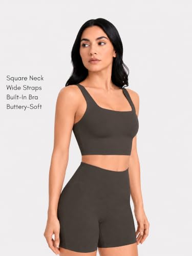 Image of Sunzel Square Neck Longline Sports Bra, Built-in Bra Crop Tank Top