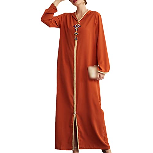 Robe marocaine et Dubaï orange pour vos cérémonies et fêtes de l'Aïd taille L