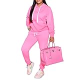 PINSV Sweatsuits Women 2 Piece Outfits Casual Jogging Suits Long Sleeve Hoodie Sweatpants Tracksuits Sets Pink XL