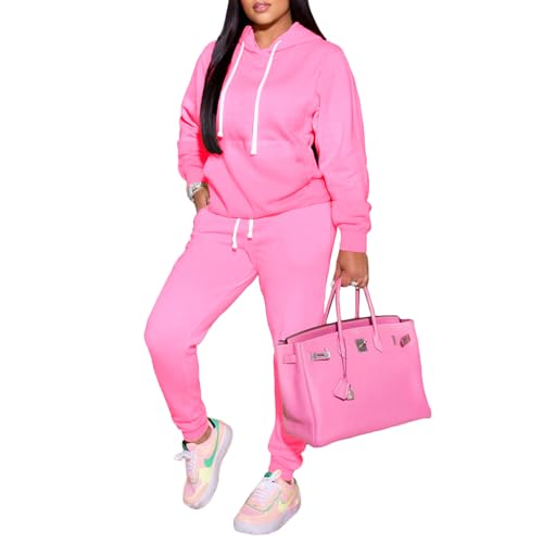 PINSV Sweatsuits Women 2 Piece Outfits Casual Jogging Suits Long Sleeve Hoodie Sweatpants Tracksuits Sets Pink XL