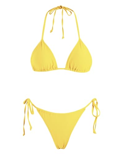 Image of Women's Triangle Bikini Set String Swimsuit Print Tie Smocked Ruched Two Piece Bathing Suit