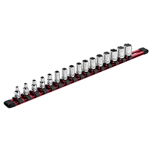 Ares 70201-1/4-Inch Drive Red Aluminum Socket Organizer - Store Up To 16 Sockets And Keep Your Tool Box Organized - Sockets Will Not Fall Off This Rail #TOP29