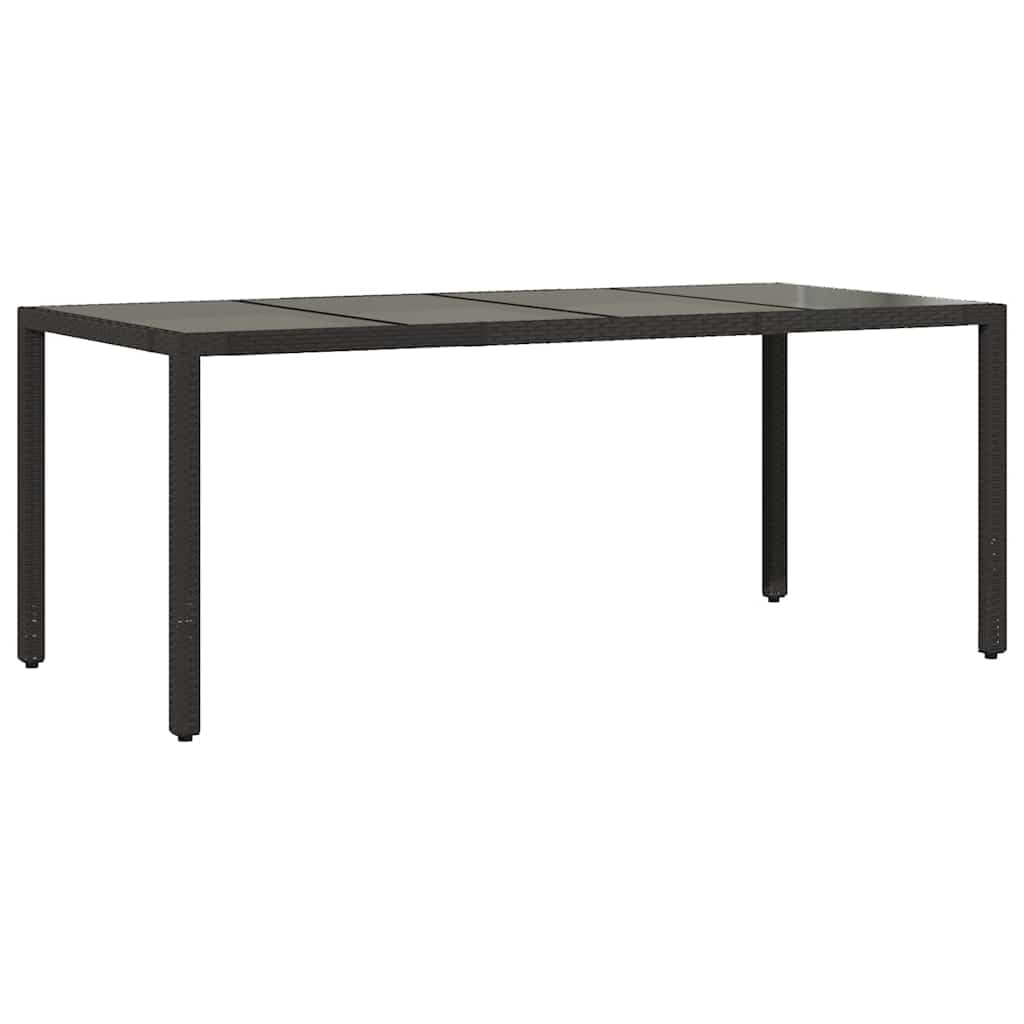 Poly Rattan stół ogrodowy ze szklanym blatem, czarny, 190 x 90 x 75 cm, stół do jadalni do ogrodu, na taras, stabilna rama stalowa malowana proszkowo, łatwe w pielęgnacji szkło hartowane