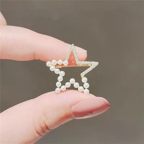 Image of Pearl Star Brooch: Gold-Plated Metal Large Star Pin Jewelry with Crystal Rhinestones and Pearls Women's Pin Brooch