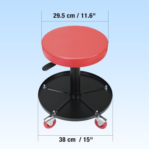 Image of Big RED Creeper Garage /Shop Seat: Heavy Duty Rolling Pneumatic Padded Adjustable Mechanic Stool with Tool Tray Storage, Red Large