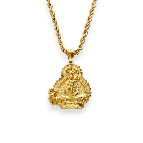Collier Vierge Tête Acier 316 L plaqué or 18k - Pendentif marial de tradition espagnole