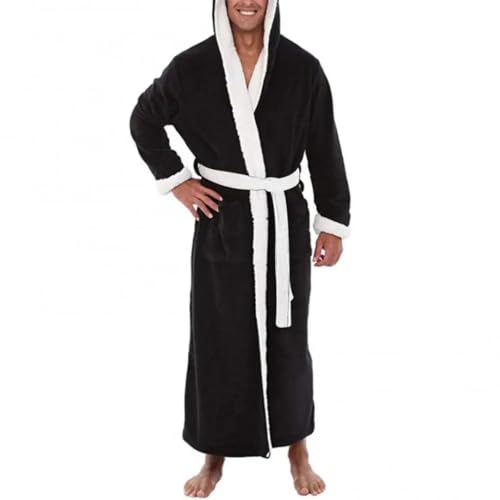 Dbdkejj Men's Bathrobe with Pocket Pajamas Soft Colorblock Long Plush Bathrobe Pajamas3