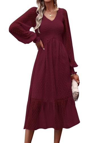 PRETTYGARDEN Women's 2025 Spring Smocked Top Midi Dress Casual Long