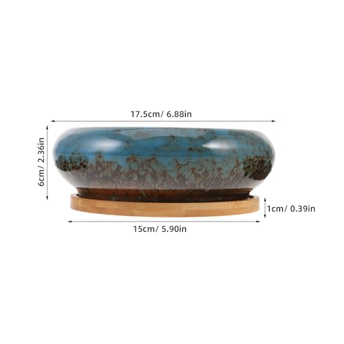 Bol hydroponique pot peu profond céramique bleu pour succulentes - 3