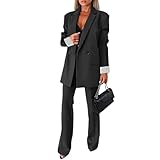 Pant Suits for Women Fashion 2 Piece Blazer Outfit Oversized Blazer Jacket and Wide Leg Dress Pantsuits Formal Outfits Black