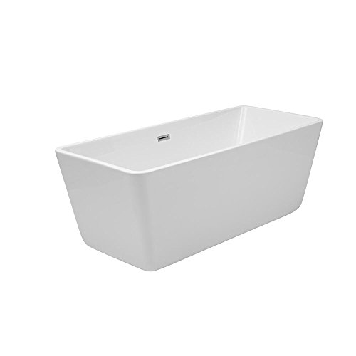 Milano Elswick White 1615mm x 720mm Modern Bathroom Double Ended Freestanding Square Bath