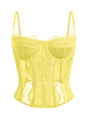 Image of Dealmore Corset Tops for Women Going Out Fall Fashion Crop Sexy Lace Outfit | Y2k Spaghetti Strap Tank, Date Night Mesh Bustier, Party Lingerie, Concert Club Festival Clothes, Trendy Cami