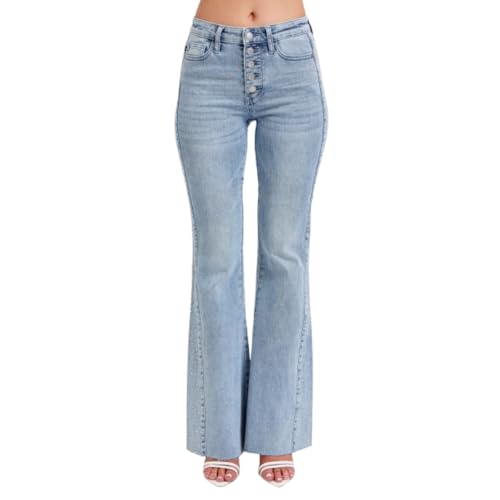 Judy Blue Mid-Rise Light Wash Flare Jeans with Rhinestone Side Panel – Stylish Flared Fit, Sparkling Details, 88895