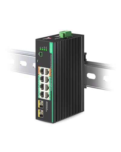 Image of LINOVISION Industrial 8 Ports Full Gigabit PoE Switch Support DC 12~57V Input, 24V / 12V PoE Switch for Solar or RV UPS System, 2 High PoE+ Ports for Big PTZ Cameras or Wireless APs. NDAA Compliant