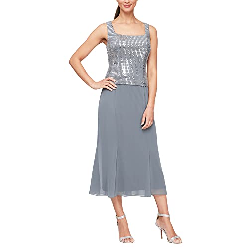 Image of Alex Evenings Women's Tea Length Mock Dress with Sequin Jacket (Petite and Regular Sizes)