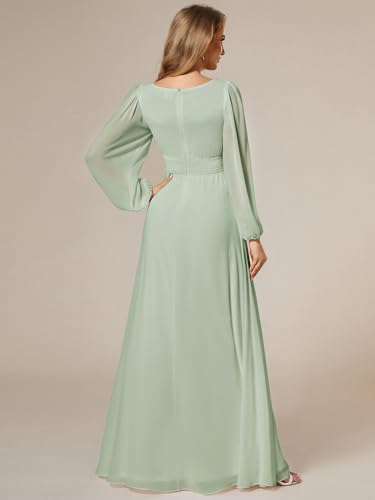 Image of Ever-Pretty Women's Crewneck Long Lantern Sleeves Floor Length A-Line Pleated Chiffon Formal Dress 0106B