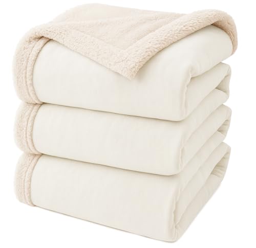 Image of VAS COLLECTIONS Premium Sherpa Flannel Blanket | 460 GSM Ultra-Soft Plush Heavyweight Blanket | Warm & Cozy Winter Comforter for Bedroom - (Off White, 58x88 Inches, Single (2300 g))