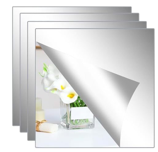 Xinjiayi 6 Pieces Acrylic Stick on Mirror 20x30cm (2mm Thick) Stickers Self Adhesive Mirror Tiles, Flexible Tiles for Wall, Bathroom, Gym Hallway