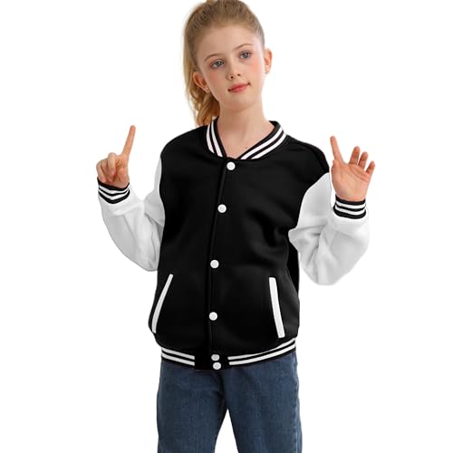 Kids Varsity Jacket Boys Baseball Jacket Sports Outerwear Coat for Girls School Uniform