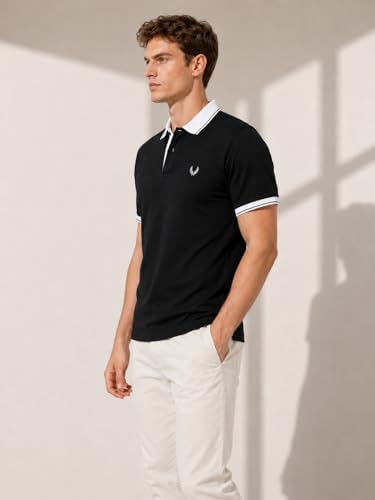 Image of Mens Pique Polo T-Shirt | Cotton Rich, Smart Fit Polo with Embroidered Logo | Casual & Sports Wear | Polo T-Shirt for Men