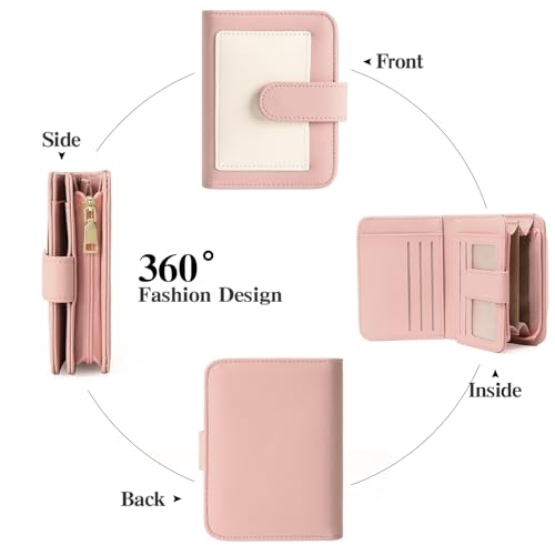 Image of GOIACII Small Wallet for Women RFID Blocking Bifold Wallets Ladies Card Holder Coin Zipper Pocket Pink