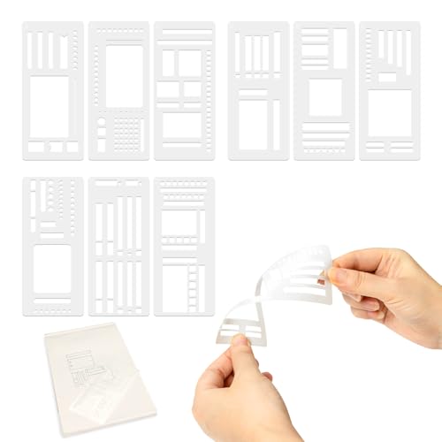 Handmade Flexible Record Template 9 Pack Reusable Planner Stencils Set for Journaling Dot Grid Drawing Checklists and DIY Crafts (A+B+C)