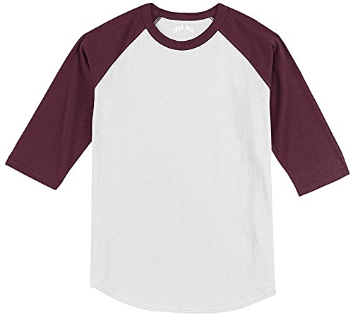 Joe s USA Youth 3 4 Sleeve 100% Cotton Baseball Tee Shirt,L White Maroon